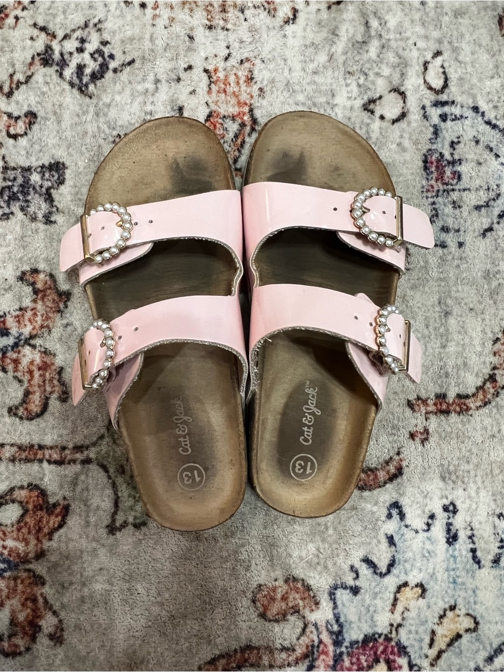 Cat & Jack Light Pink Pearl Buckle Double-Strap Slide Sandals
